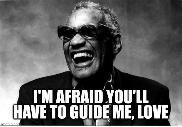 Ray Charles | I'M AFRAID YOU'LL HAVE TO GUIDE ME, LOVE | image tagged in ray charles | made w/ Imgflip meme maker