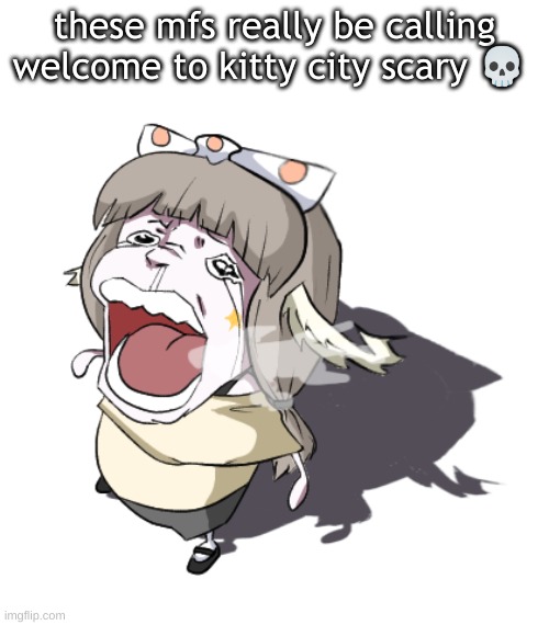 Quandria crying | these mfs really be calling welcome to kitty city scary 💀 | image tagged in quandria crying | made w/ Imgflip meme maker