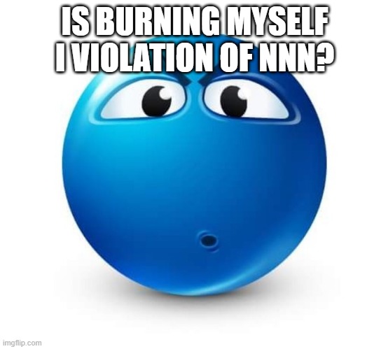 I like to participate in both months for the added challenge  | IS BURNING MYSELF I VIOLATION OF NNN? | image tagged in blue guy question | made w/ Imgflip meme maker