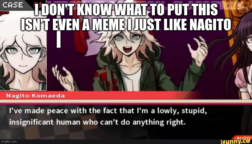 I don't know what I made | I DON'T KNOW WHAT TO PUT THIS ISN'T EVEN A MEME I JUST LIKE NAGITO | image tagged in danganronpa | made w/ Imgflip meme maker