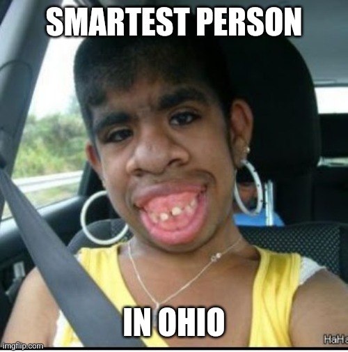 Ohio |  SMARTEST PERSON; IN OHIO | image tagged in ugly girl,ohio,memes | made w/ Imgflip meme maker