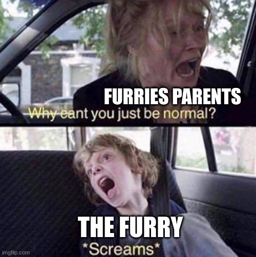 Please just be normal..... please | FURRIES PARENTS; THE FURRY | image tagged in why can't you just be normal | made w/ Imgflip meme maker