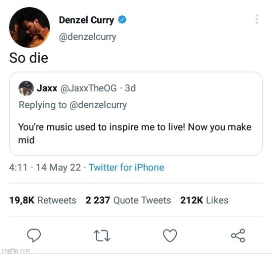 Denzel Curry being out of pocket. | made w/ Imgflip meme maker