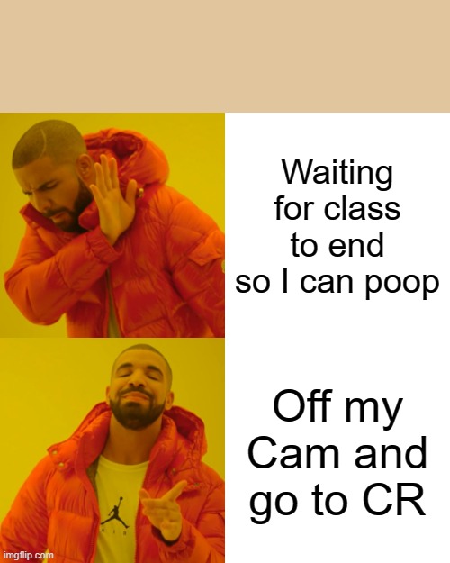 Just waiting for class to end... | Waiting for class to end so I can poop; Off my Cam and go to CR | image tagged in memes,drake hotline bling | made w/ Imgflip meme maker