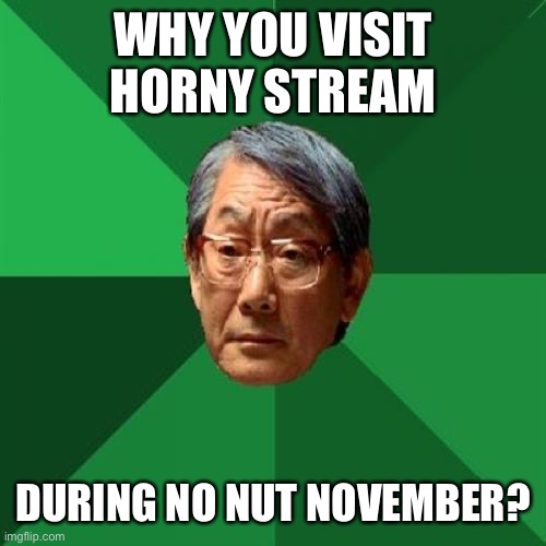 Why do it? | WHY YOU VISIT HORNY STREAM; DURING NO NUT NOVEMBER? | image tagged in memes,high expectations asian father,why you,why,nnn,no nut november | made w/ Imgflip meme maker