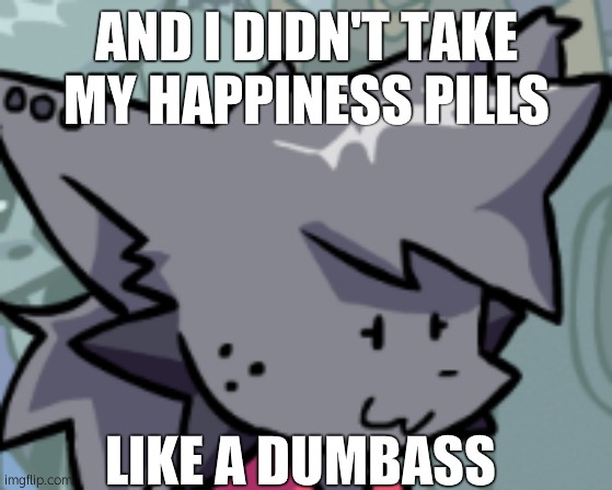 Kapi Oh F**k | AND I DIDN'T TAKE MY HAPPINESS PILLS; LIKE A DUMBASS | image tagged in kapi oh f k | made w/ Imgflip meme maker