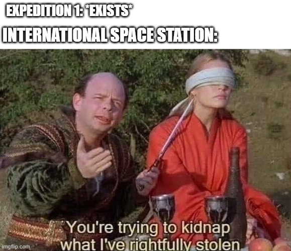 Expedition 1 was the International Space Station celebrating 22 | EXPEDITION 1: *EXISTS*; INTERNATIONAL SPACE STATION: | image tagged in you're trying to kidnap what i've rightfully stolen,memes | made w/ Imgflip meme maker