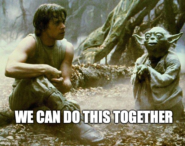 Dagobah, Luke and Yoda | WE CAN DO THIS TOGETHER | image tagged in dagobah luke and yoda | made w/ Imgflip meme maker