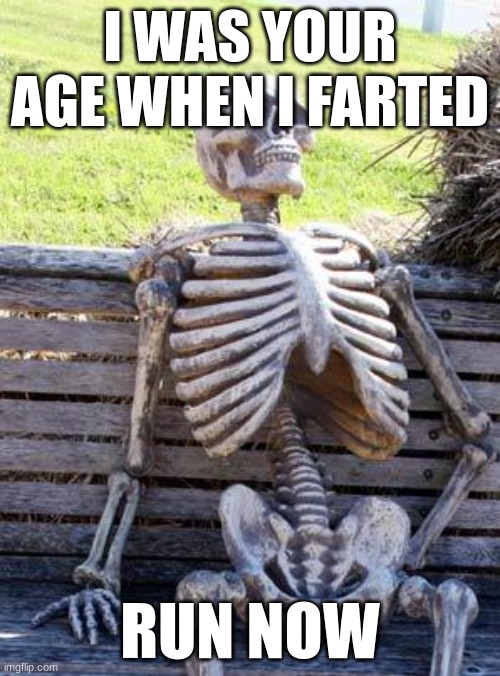 Waiting Skeleton Meme | I WAS YOUR AGE WHEN I FARTED; RUN NOW | image tagged in memes,waiting skeleton | made w/ Imgflip meme maker