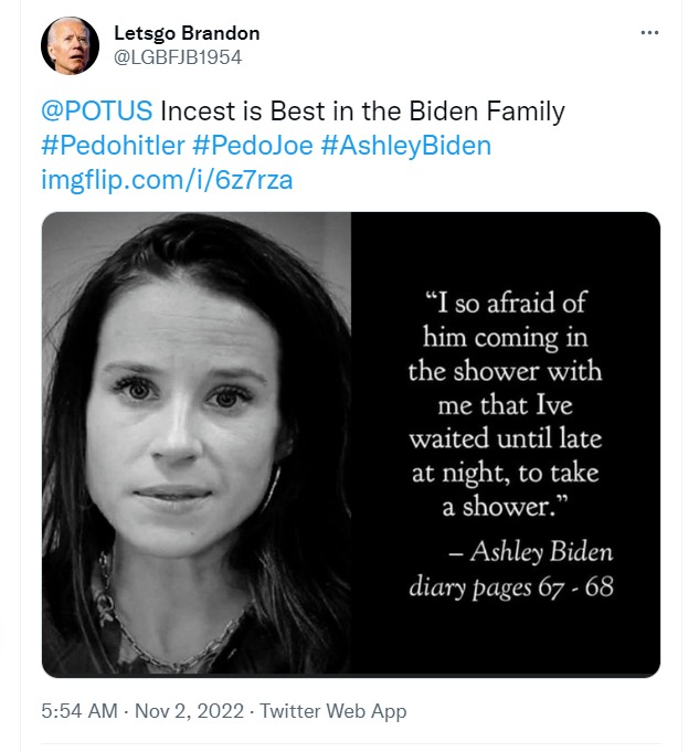 Letsgo Brandon trolling PedoJoe on twitter | image tagged in let's go brandon,pedo joe,pedohitler,ashley biden,incest,old pervert | made w/ Imgflip meme maker