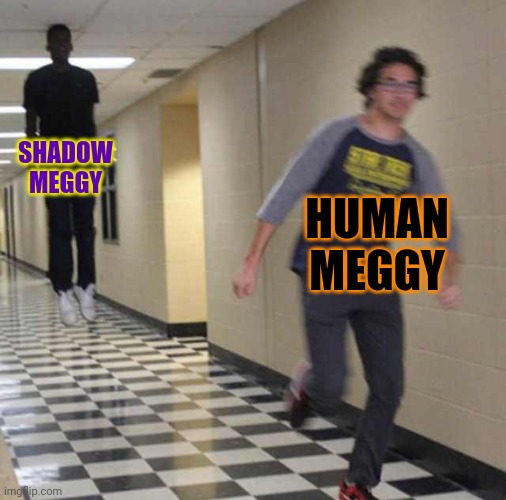 Shadow meggy after she breaks free from used only once prison | SHADOW MEGGY; HUMAN MEGGY | image tagged in floating boy chasing running boy,smg4,sunset paradise | made w/ Imgflip meme maker