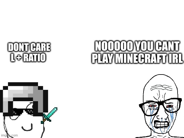 Yes i can | NOOOOO YOU CANT PLAY MINECRAFT IRL; DONT CARE L + RATIO | image tagged in gamers,minecraft | made w/ Imgflip meme maker