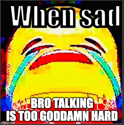 When sad | BRO TALKING IS TOO GODDAMN HARD | image tagged in when sad | made w/ Imgflip meme maker