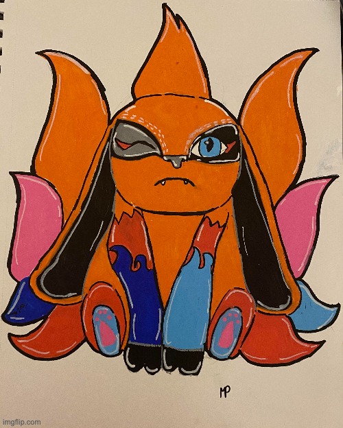 I did this for art class (It's a hybrid between Kurama from Naruto, a lop eared rabbit, and a goat) | image tagged in art,hybrid,kurama,drawing | made w/ Imgflip meme maker