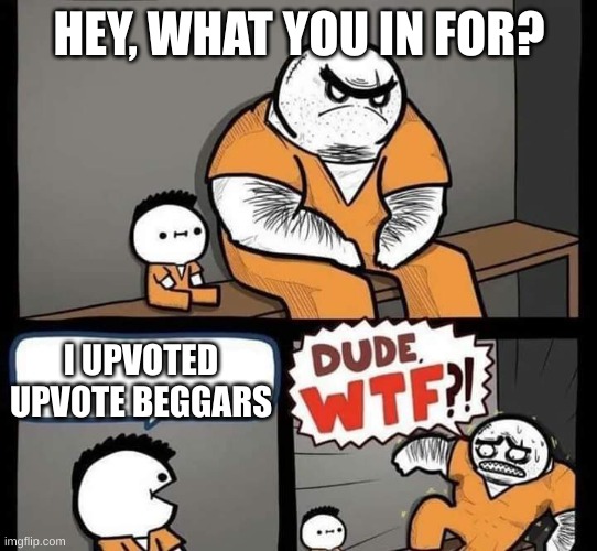 I'm scared | HEY, WHAT YOU IN FOR? I UPVOTED UPVOTE BEGGARS | image tagged in dude wtf,upvote begging | made w/ Imgflip meme maker