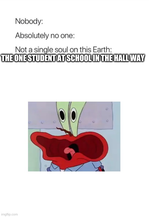 always that one kid | THE ONE STUDENT AT SCHOOL IN THE HALL WAY | image tagged in nobody absolutely no one | made w/ Imgflip meme maker