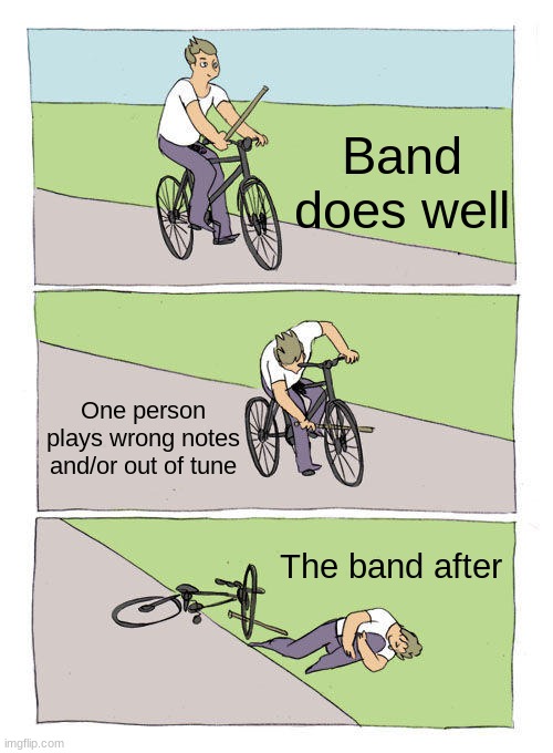 My band wanted a funny meme so I created one | Band does well; One person plays wrong notes and/or out of tune; The band after | image tagged in memes,bike fall | made w/ Imgflip meme maker
