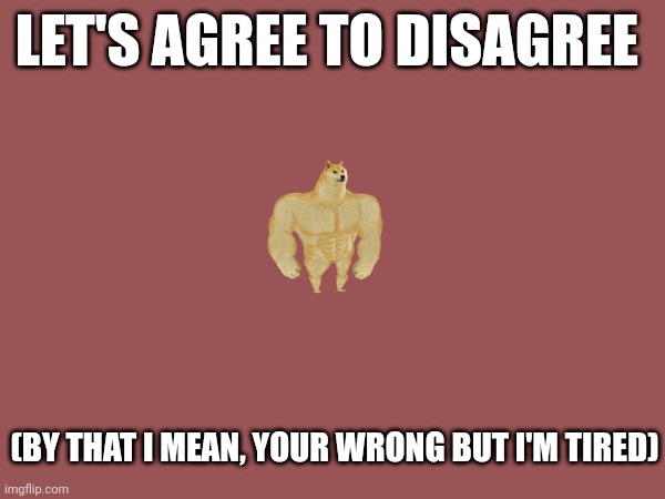 Me in all online arguments | LET'S AGREE TO DISAGREE; (BY THAT I MEAN, YOUR WRONG BUT I'M TIRED) | image tagged in blank white template,doge | made w/ Imgflip meme maker