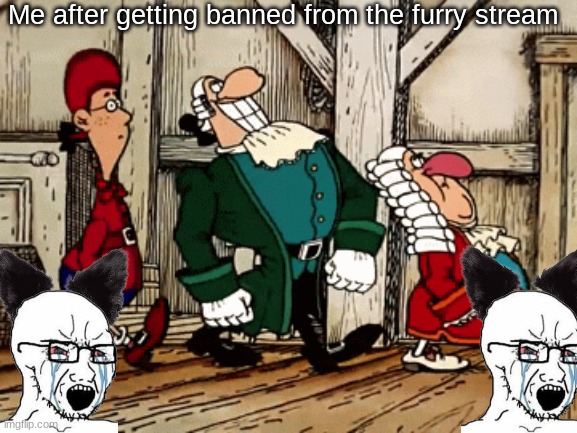 Banned for trollin | Me after getting banned from the furry stream | image tagged in troll,crying wojak / i know chad meme,anti furry | made w/ Imgflip meme maker