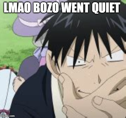 Roy Mustang | LMAO BOZO WENT QUIET | image tagged in roy mustang | made w/ Imgflip meme maker