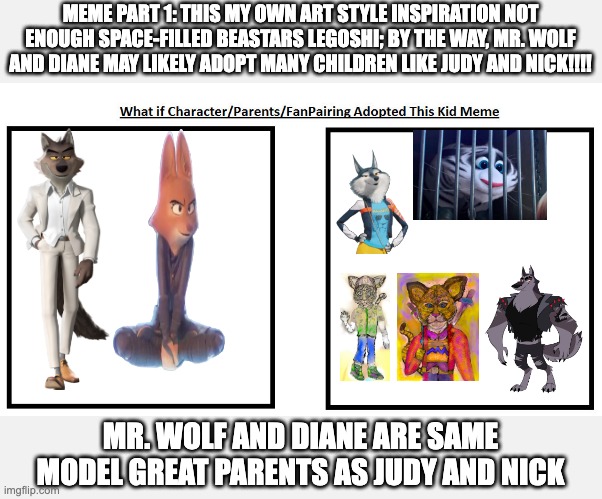 MEME PART 1: THIS MY OWN ART STYLE INSPIRATION NOT ENOUGH SPACE-FILLED BEASTARS LEGOSHI; BY THE WAY, MR. WOLF AND DIANE MAY LIKELY ADOPT MANY CHILDREN LIKE JUDY AND NICK!!!! MR. WOLF AND DIANE ARE SAME MODEL GREAT PARENTS AS JUDY AND NICK | image tagged in cvs | made w/ Imgflip meme maker