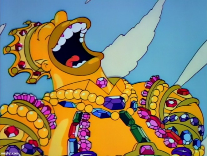 Homer covered in Gold laughing | image tagged in homer covered in gold laughing | made w/ Imgflip meme maker