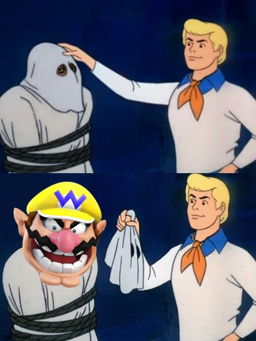 Fred encounters the wario apparition | image tagged in scooby doo mask reveal | made w/ Imgflip meme maker