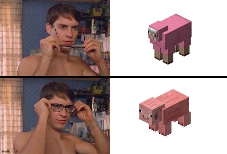 It happens to everyone | image tagged in peter parker wearing glasses,minecraft,pig,confusion | made w/ Imgflip meme maker