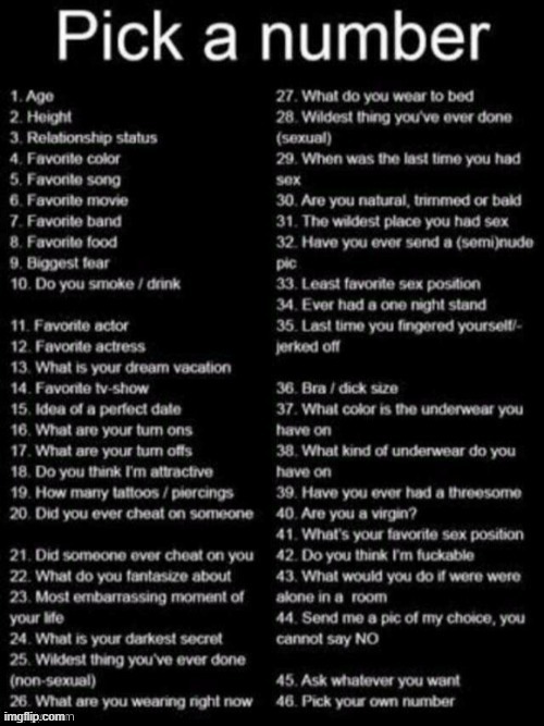 Disclaimer: If I feel really uncomfortable about a number, I will decline | image tagged in pick a number | made w/ Imgflip meme maker