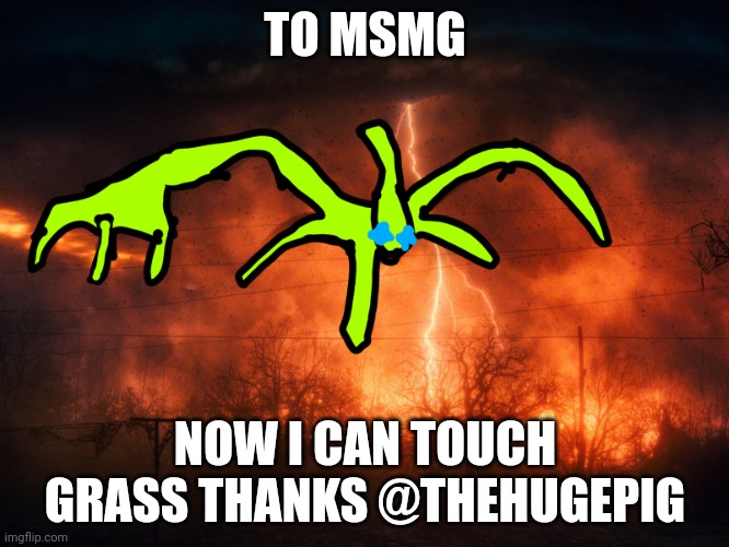 Le dumbass mind flayer form | TO MSMG; NOW I CAN TOUCH GRASS THANKS @THEHUGEPIG | image tagged in le dumbass mind flayer form | made w/ Imgflip meme maker