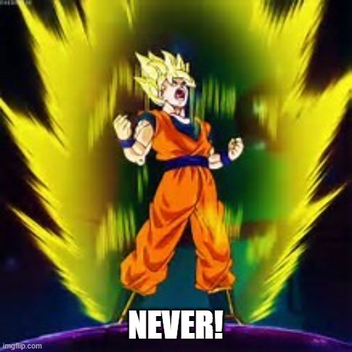Super Saiyan | NEVER! | image tagged in super saiyan | made w/ Imgflip meme maker