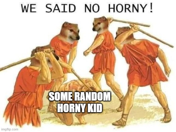 We said no horny | SOME RANDOM HORNY KID | image tagged in we said no horny | made w/ Imgflip meme maker