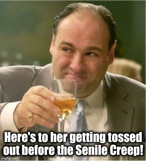 Tony Soprano Toast | Here's to her getting tossed out before the Senile Creep! | image tagged in tony soprano toast | made w/ Imgflip meme maker