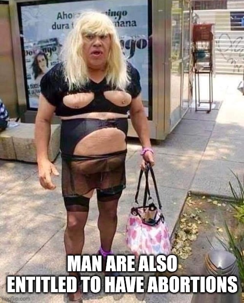 ugly tranny cropped | MAN ARE ALSO ENTITLED TO HAVE ABORTIONS | image tagged in ugly tranny cropped | made w/ Imgflip meme maker