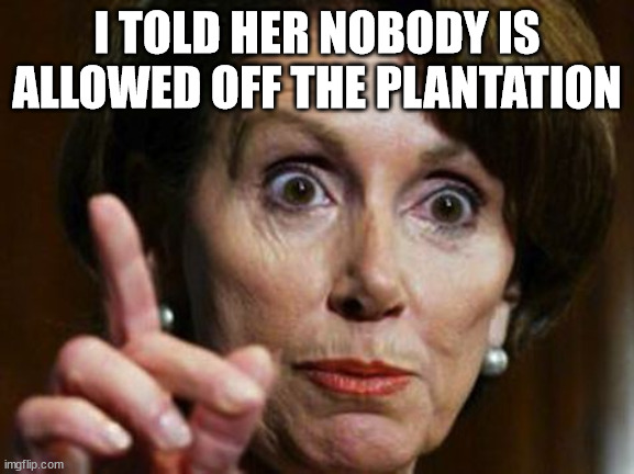 Nancy Pelosi No Spending Problem | I TOLD HER NOBODY IS ALLOWED OFF THE PLANTATION | image tagged in nancy pelosi no spending problem | made w/ Imgflip meme maker