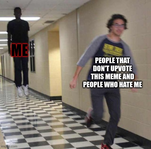 floating boy chasing running boy | ME; PEOPLE THAT DON'T UPVOTE THIS MEME AND PEOPLE WHO HATE ME | image tagged in floating boy chasing running boy | made w/ Imgflip meme maker