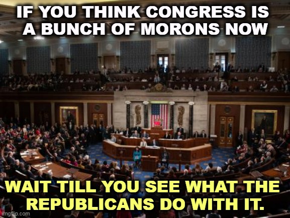 The House of Representatives, soon the House of Pancakes. | IF YOU THINK CONGRESS IS 
A BUNCH OF MORONS NOW; WAIT TILL YOU SEE WHAT THE 
REPUBLICANS DO WITH IT. | image tagged in house of representatives,republican,morons | made w/ Imgflip meme maker