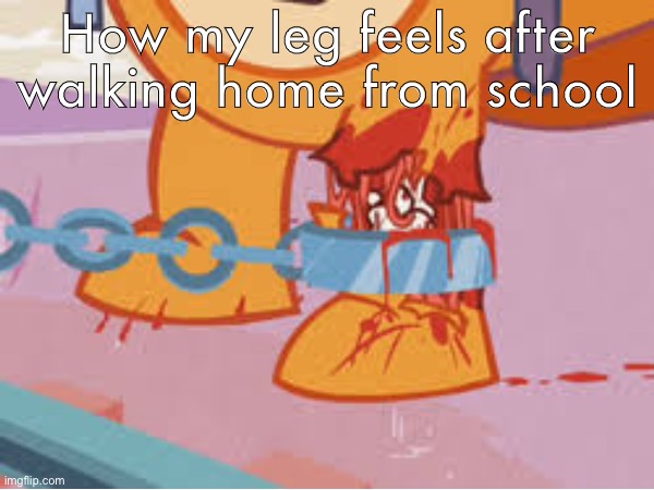 It might be a little hard to look at- | How my leg feels after walking home from school | made w/ Imgflip meme maker