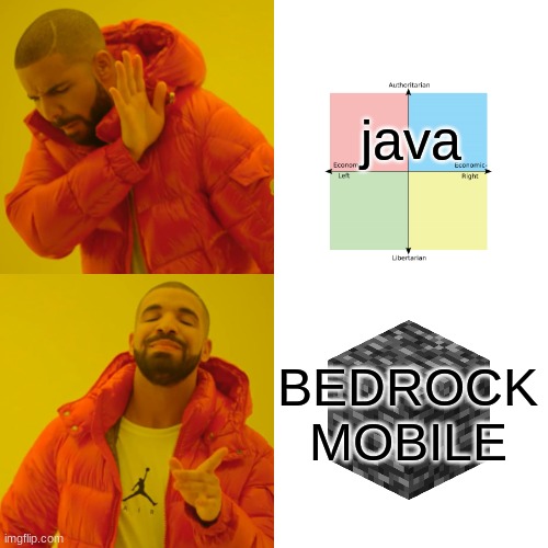 Drake Hotline Bling | java; BEDROCK MOBILE | image tagged in memes,drake hotline bling | made w/ Imgflip meme maker