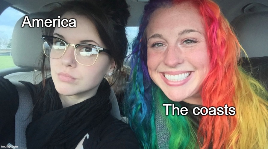 Lookin' at you, people that I'm lookin' at | America; The coasts | made w/ Imgflip meme maker