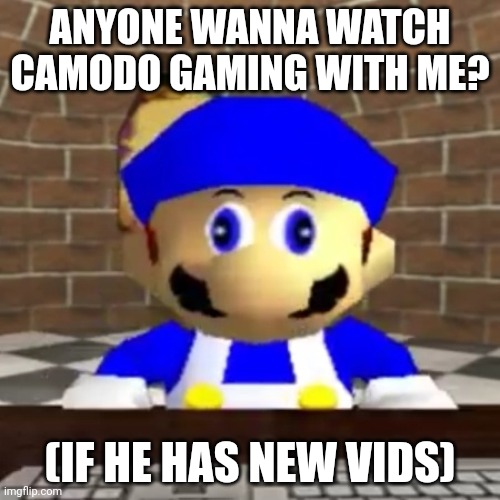 Smg4 derp | ANYONE WANNA WATCH CAMODO GAMING WITH ME? (IF HE HAS NEW VIDS) | image tagged in smg4 derp | made w/ Imgflip meme maker