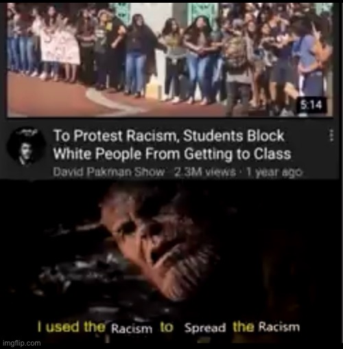 repost from memenade i think? idk | image tagged in memes,repost,i used the stones to destroy the stones,racism,bruh moment | made w/ Imgflip meme maker