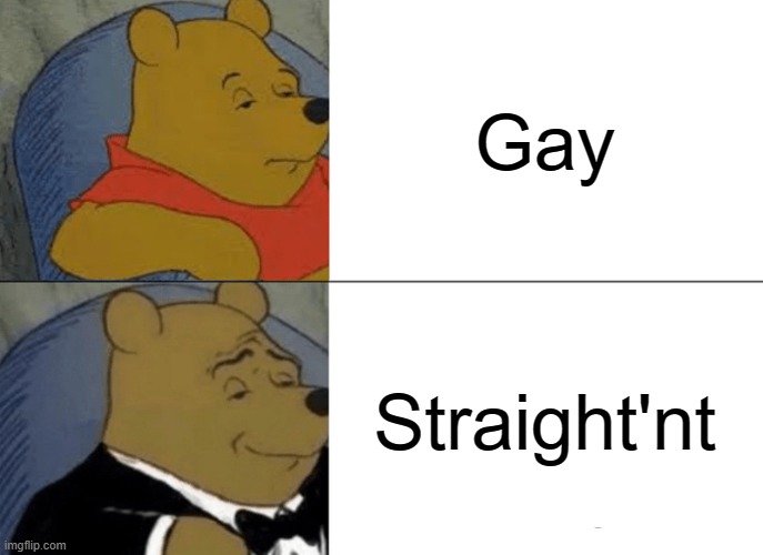 Tuxedo Winnie The Pooh | Gay; Straight'nt | image tagged in memes,tuxedo winnie the pooh | made w/ Imgflip meme maker