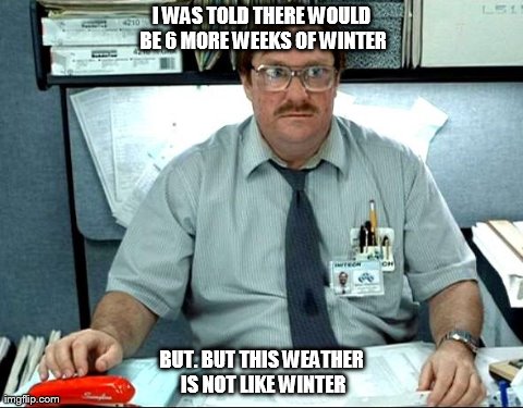 I Was Told There Would Be Meme | I WAS TOLD THERE WOULD BE 6 MORE WEEKS OF WINTER BUT. BUT THIS WEATHER IS NOT LIKE WINTER | image tagged in memes,i was told there would be | made w/ Imgflip meme maker