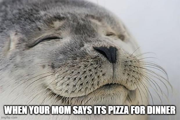 Satisfied Seal Meme | WHEN YOUR MOM SAYS ITS PIZZA FOR DINNER | image tagged in memes,satisfied seal | made w/ Imgflip meme maker