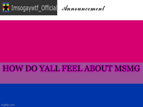 ? | HOW DO YALL FEEL ABOUT MSMG | image tagged in imsogaywtf_official alternate temp | made w/ Imgflip meme maker
