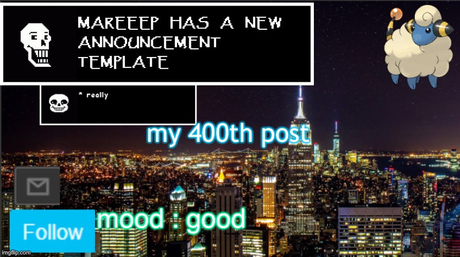 coil ig | my 400th post; mood : good | image tagged in mareeep announcement | made w/ Imgflip meme maker