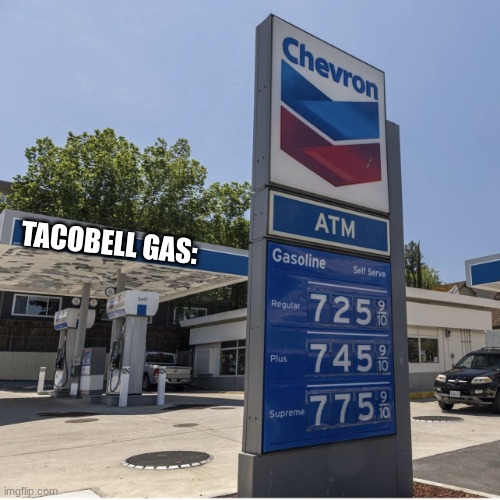 Fuel pump gas prices | TACOBELL GAS: | image tagged in fuel pump gas prices | made w/ Imgflip meme maker