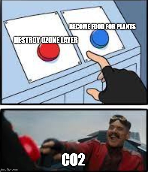 CO2 be like | BECOME FOOD FOR PLANTS; DESTROY OZONE LAYER; CO2 | image tagged in co2 be like | made w/ Imgflip meme maker