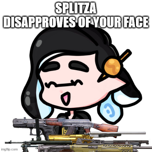 splitza with guns | SPLITZA DISAPPROVES OF YOUR FACE | image tagged in splitza with guns | made w/ Imgflip meme maker